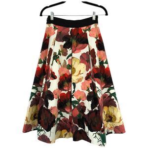 White‎ House Black Market Floral Midi Tea-Length Full Pinup Skirt Size 00